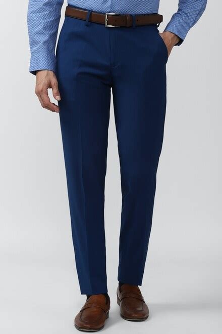 Buy Men Navy Solid Slim Fit Formal Trousers Online Peter England