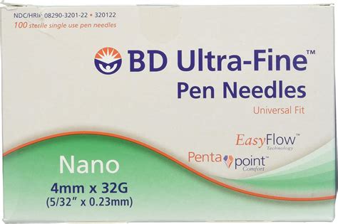 BD Nano Ultra Fine Penta Point Sterile Pen Needles 4mm X 32G 100 Units