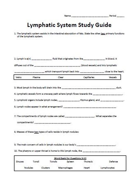 The Lymphatic And Immune Systems Worksheet Distance Learning