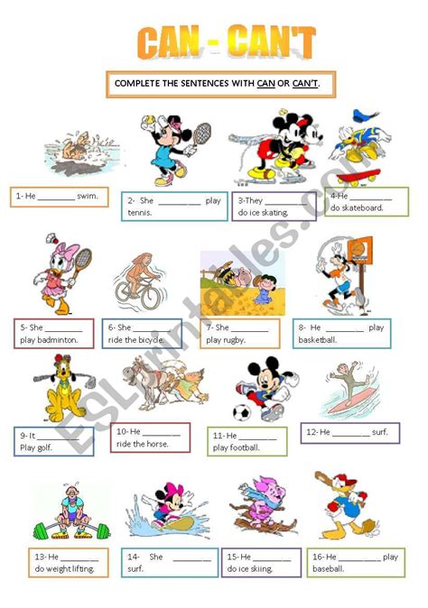 Can Can´t Esl Worksheet By Sandytita