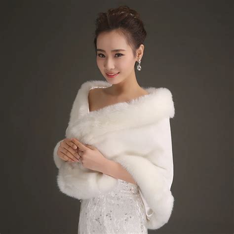 2016 Fashion White Faux Fur Elegant Winter Wedding Jacket Wrap Bridal
