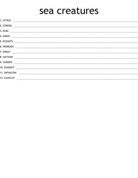 Sea Creatures Word Scramble WordMint