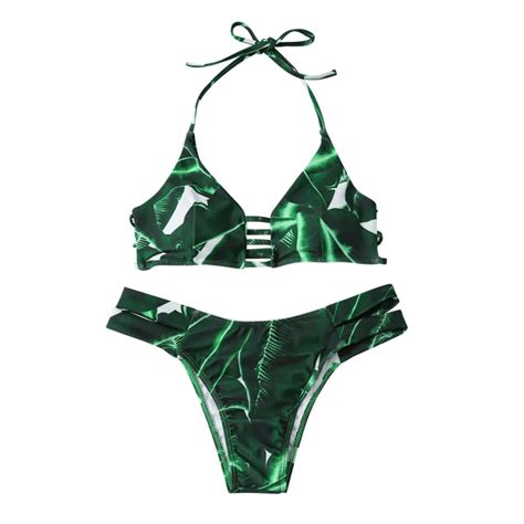 Green Leaf Bikini 2017 Sexy Swimsuit Women Leaves Printed Bikinis Set