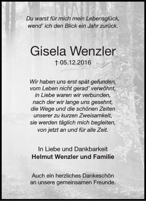 Traueranzeigen Von Gisela Wenzler Aachen Gedenkt