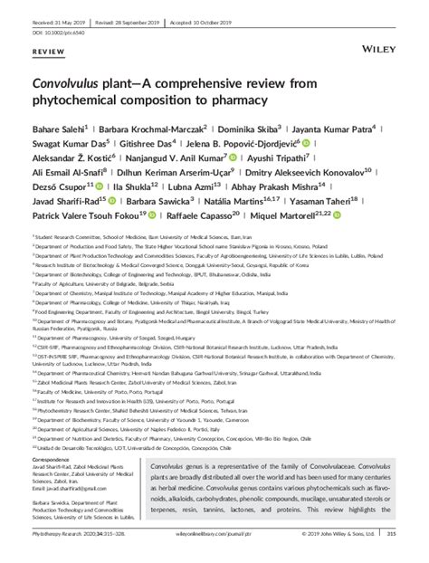 Pdf Convolvulus Plant A Comprehensive Review From Phytochemical