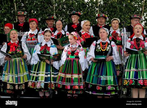 Lowicz, Poland - June 11 2020: An unidentified polish people wearing ...