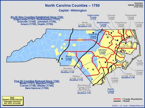 The Royal Colony of North Carolina - Counties as of 1750 | Family ...