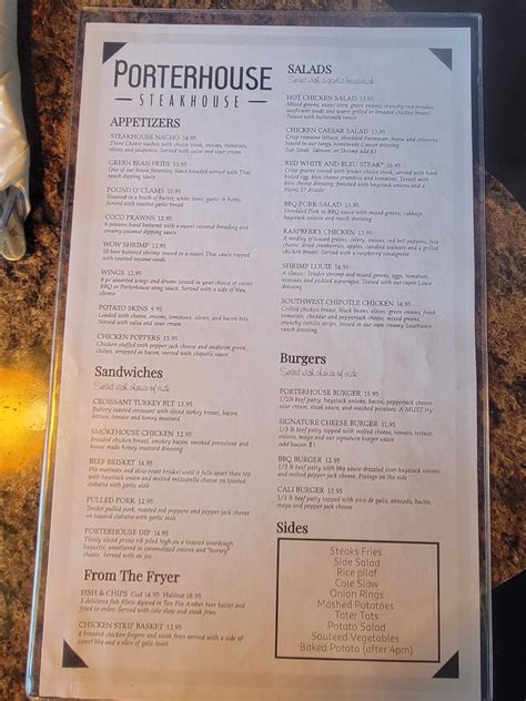 Menu at Porterhouse Steakhouse, Moses Lake