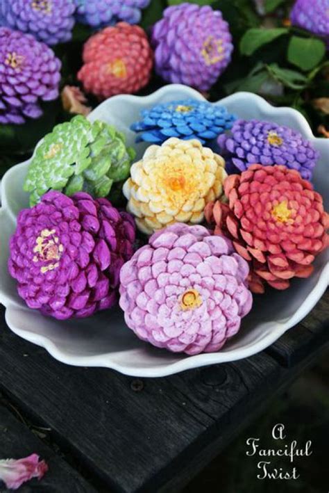 Make Zinnia Flowers From Pine Cones Pine Cone Crafts Painted