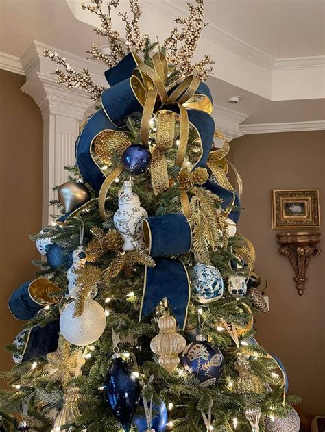 Christmas Tree Decorations Ribbon Blue Christmas Decor Elegant