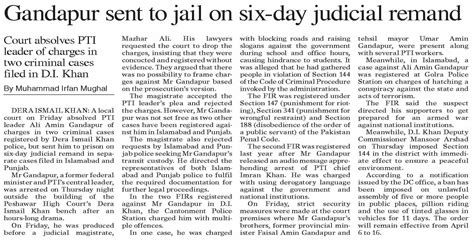 Dawn Epaper Apr 08 2023 Gandapur Sent To Jail On Six Day Judicial