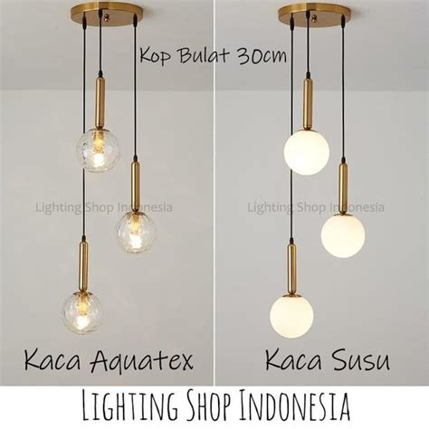 Jual Lampu Gantung Void Tangga 3in1 Gold Kaca Modern Minimalis 3 Lampu