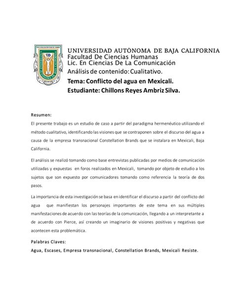 Conflicto Del Agua En Mexicali Por Constellation Brands Pdf