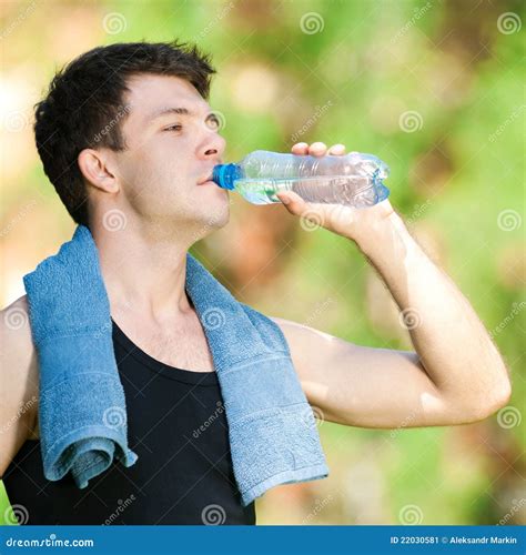 Man Drinking Water After Fitness Stock Image Image Of Aerobics Hold