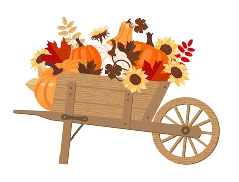 Premium Vector Pumpkin Harvest On A Wooden Cart