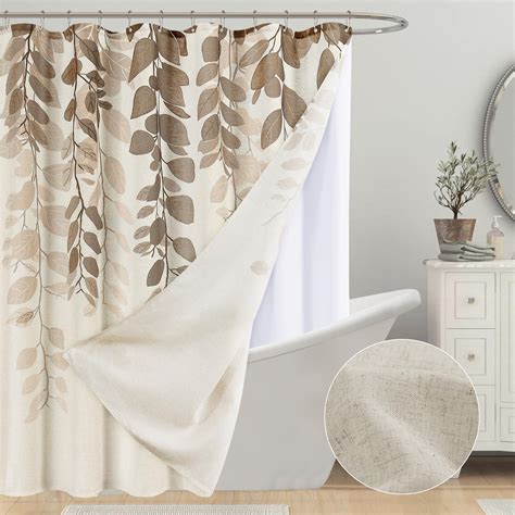 Amazon Smabu Tan Linen Shower Curtain And Liner Cream Cloth Fabric