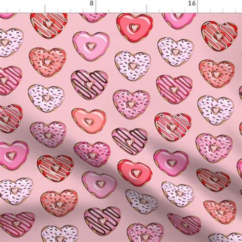 Heart Fabric Heart Shaped Donuts Valentines Red And Pink Etsy