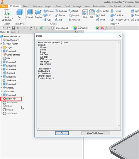 Come Utilizzare CTRL F7 In Inventor Per Trovare Corpi Non Validi