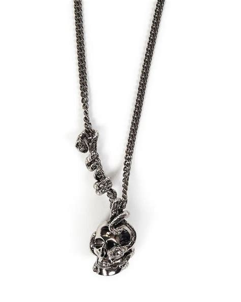 Alexander McQueen Skull And Snake Necklace In Metallic Lyst