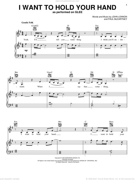 Glee Cast I Want To Hold Your Hand Sheet Music For Voice Piano Or Guitar