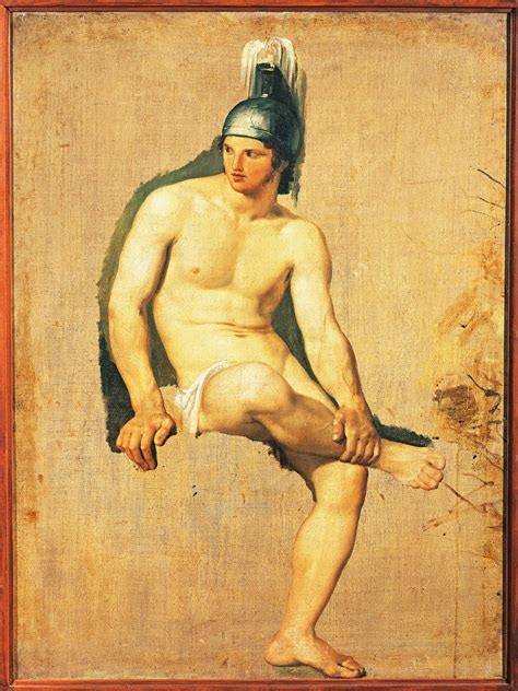 Study Of Naked Warrior Seated With Helmet On His Head