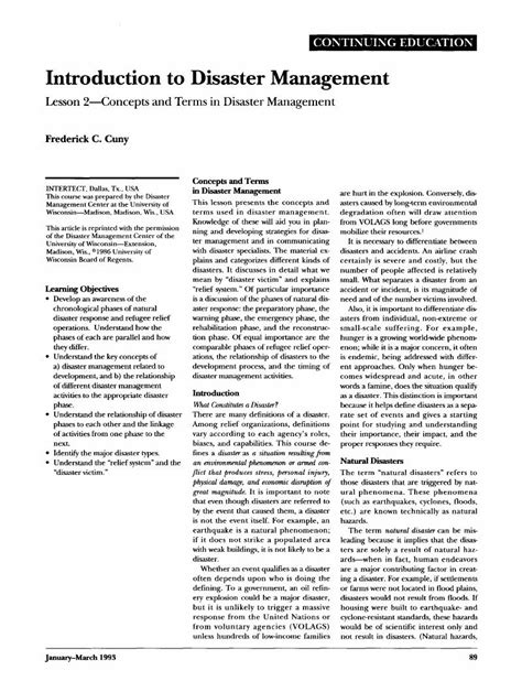 Introduction To Disaster Management Lesson 2—concepts And Terms In Disaster Management
