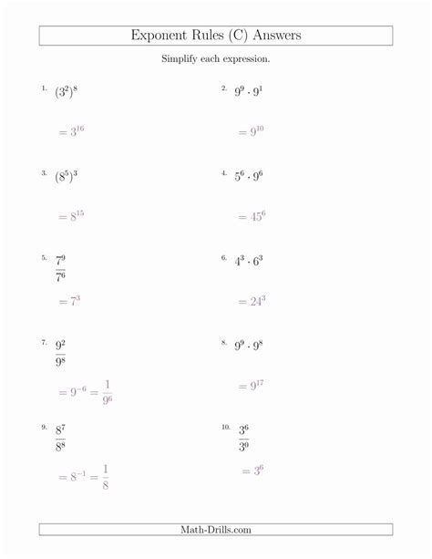 50 Rules Of Exponents Worksheet Pdf