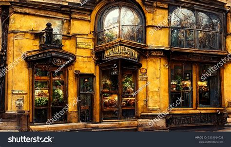 Victorian Restaurant Ornamental Exterior Street View Stock Illustration