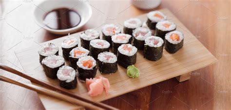 platter full of maki sushi | High-Quality Food Images ~ Creative Market