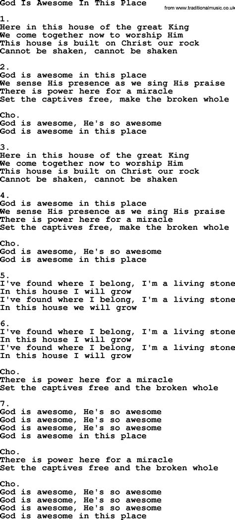 God Is Awesome In This Place Apostolic And Pentecostal Hymns And Songs Lyrics And Pdf