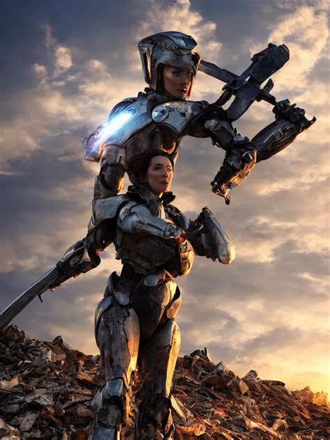 Emily Blunt In Futuristic Power Armor Close Up Stable Diffusion