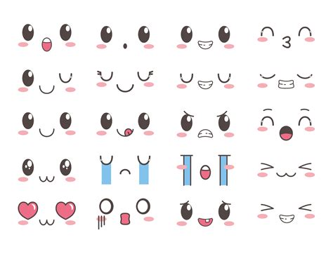 Kawaii facial expression and emotion set 1416701 Vector Art at Vecteezy