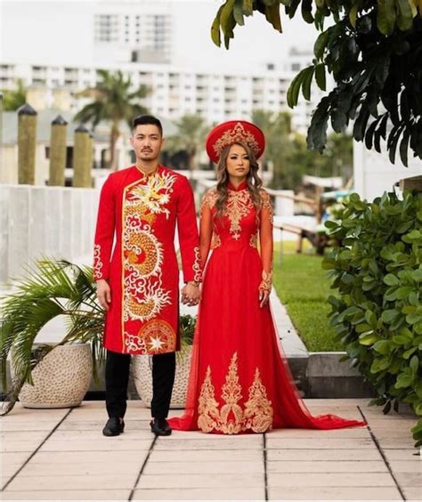 Traditional Vietnamese Wedding Dress Red And Gold Ao Dai 48 Off