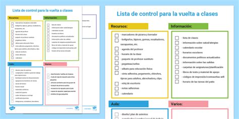 Lista De Control De La Vuelta A Clases Para Los Profesores Gu A De Trabajo