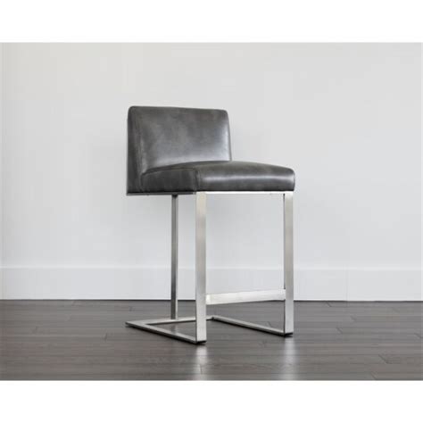 Sunpan Dean Modern Bonded Leather Counter Stool In Gray Stainless