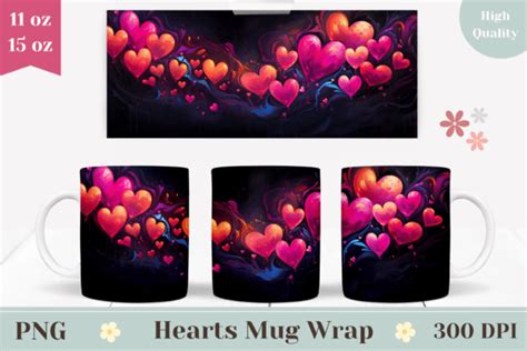 Cute Love Hearts Mug Sublimation Wrap Graphic By Ailirel Design