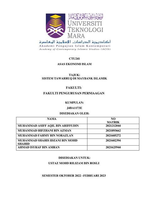 CTU241 Group Assignment CTU ASAS EKONOMI ISLAM TAJUK SISTEM TAWARRUQ