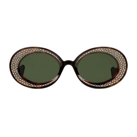 Gucci Oval Sunglasses With Swarovski Crystals Tortoiseshell Gucci