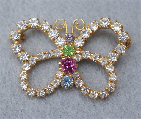 Rhinestone Butterfly Tiny Brooch Vintage Etsy