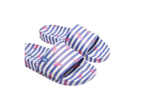 Joules Poolside Blue White Stripe Lobster Print Slides Flat Sandals