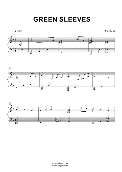 Download Digital Sheet Music Of Greensleeves For Piano Solo