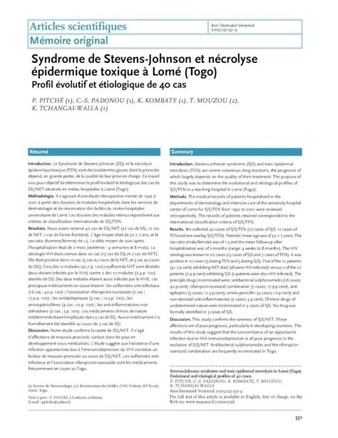 PDF Syndrome de Stevens Johnson et nécrolyse épidermique toxique à