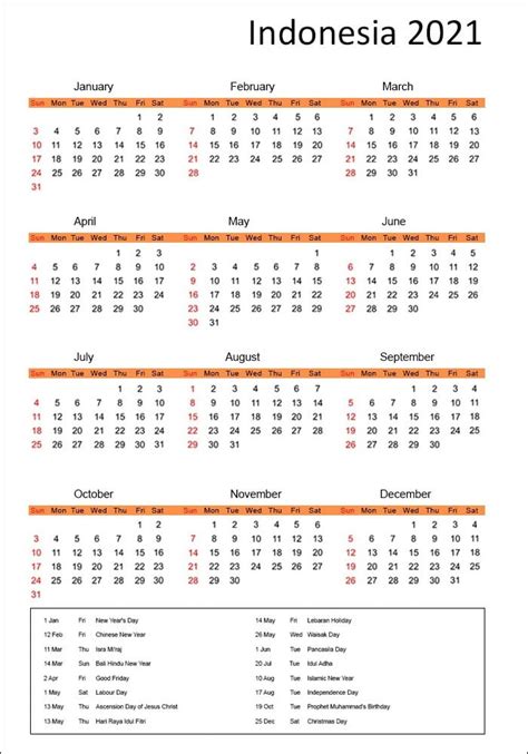 Printable Kalender 2021 Indonesia