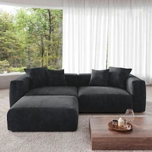 J E Home 73 In Square Arm Teddy Velvet L Shape Deep Seat Modular Sofa