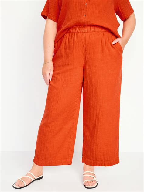 High Waisted Crinkle Gauze Pull On Ankle Pants Old Navy