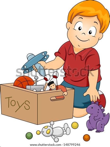 Illustration Kid Boy Storing Toys Stock Vector Royalty Free