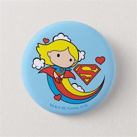 Chibi Supergirl Flying Rainbow Pinback Button Zazzle