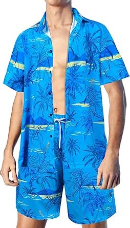 Amazon Nidoul Men S Hawaiian Shirts And Shorts Set 2 Pieces Button