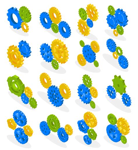 Gear Wheels Isometric Set Vector Art At Vecteezy