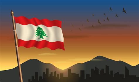 Premium Vector | Lebanon Flag Glow In Sunset background